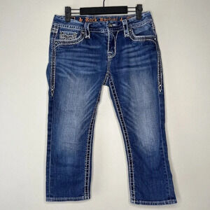 Rock Revival Clover Capri Jeans Size 28 Distressed Jewels
